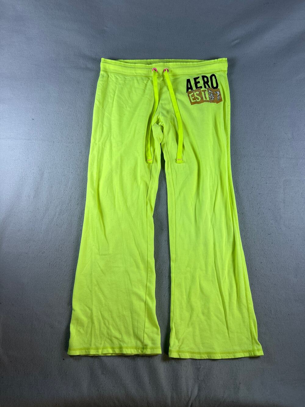 Aeropostale Sweatpants Womens L Neon Yellow Green Flare Leg Low Rise Y2K Lounge